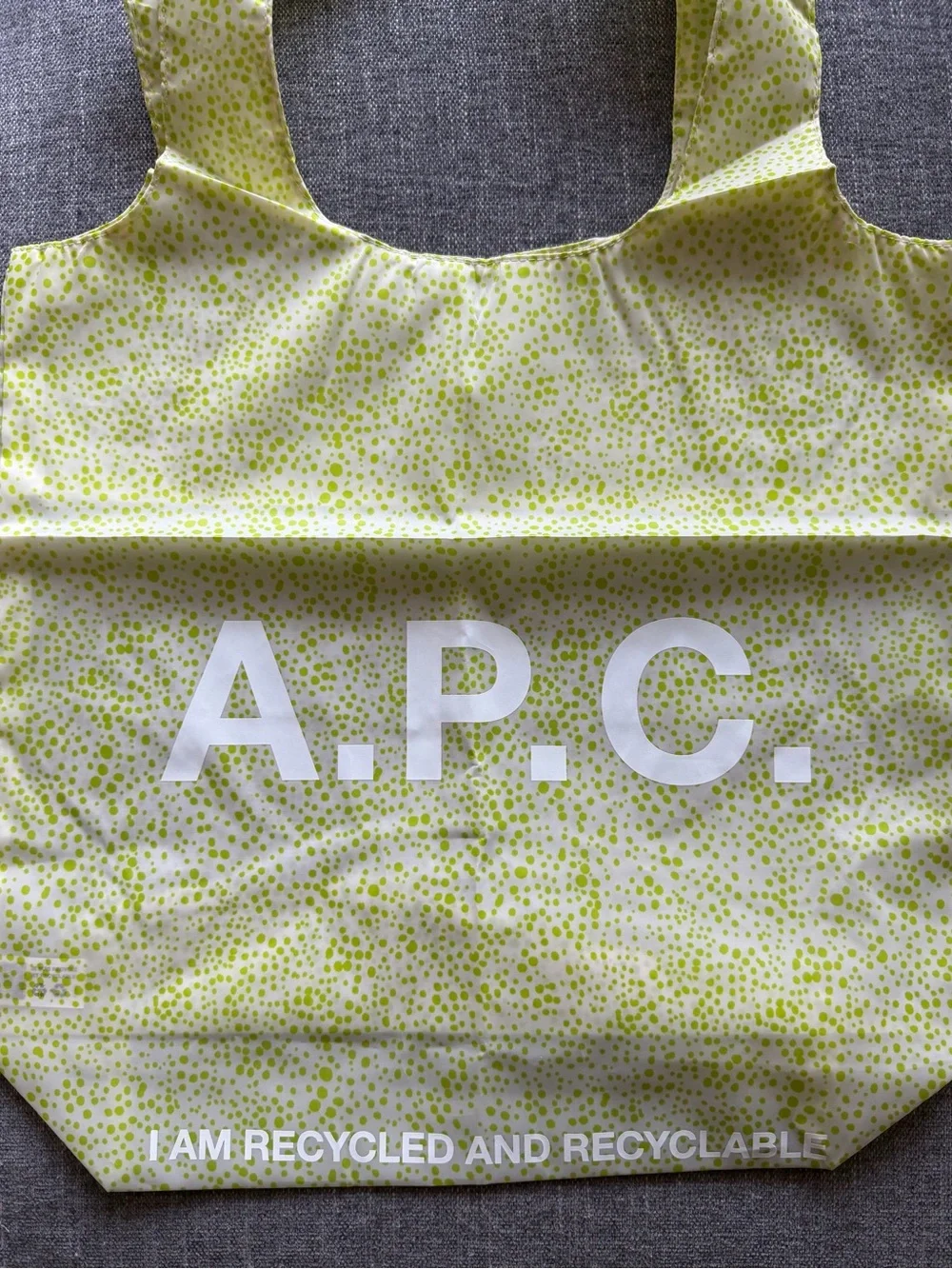 A.P.C. Lime Green Printed Tote with White Logo